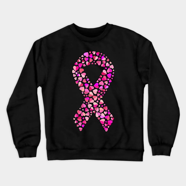 Pink ribbon in multiple pink heart design Crewneck Sweatshirt by Montanescu